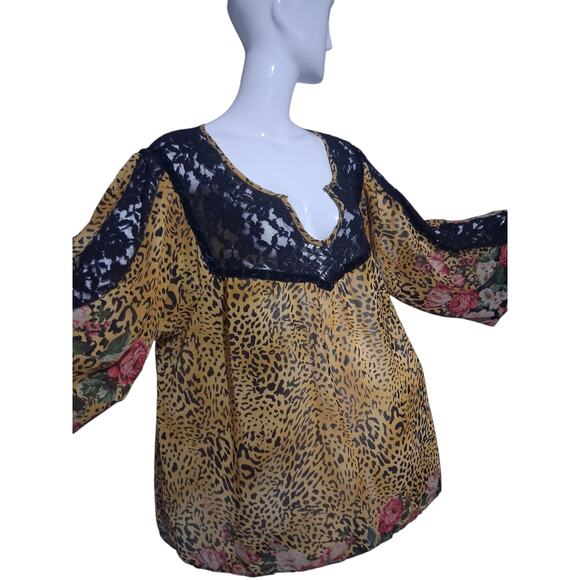 Uncle Frank Leopard Whimsigoth Women's Size XL Lace Oversized Fairycore Boho Top - Picture 4 of 9
